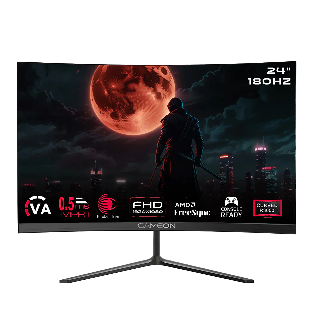 GAMEON GOC24F180VA Pro Series 24" FHD, 180Hz, MPRT 0.5ms, HDMI 2.1, VA Panel Curved Gaming Monitor 3000R 16:9 (Supports PS5) - Black - - Fun Touch Shop