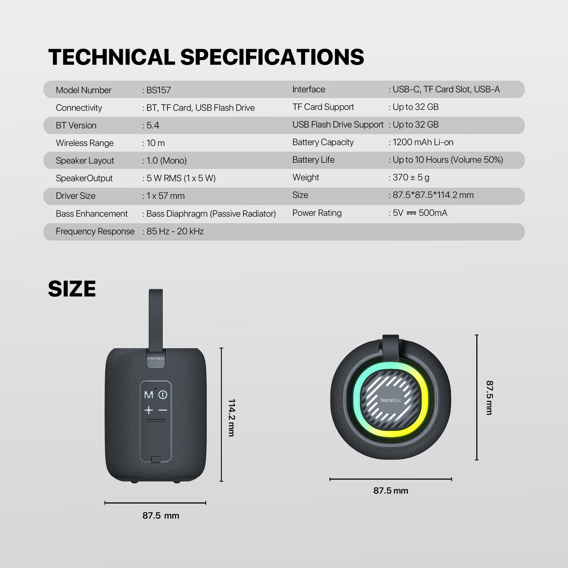 FANTECH(BS157)-NeraBox 5W RMS PORTABLE SPEAKER - Gray - - Fun Touch Shop