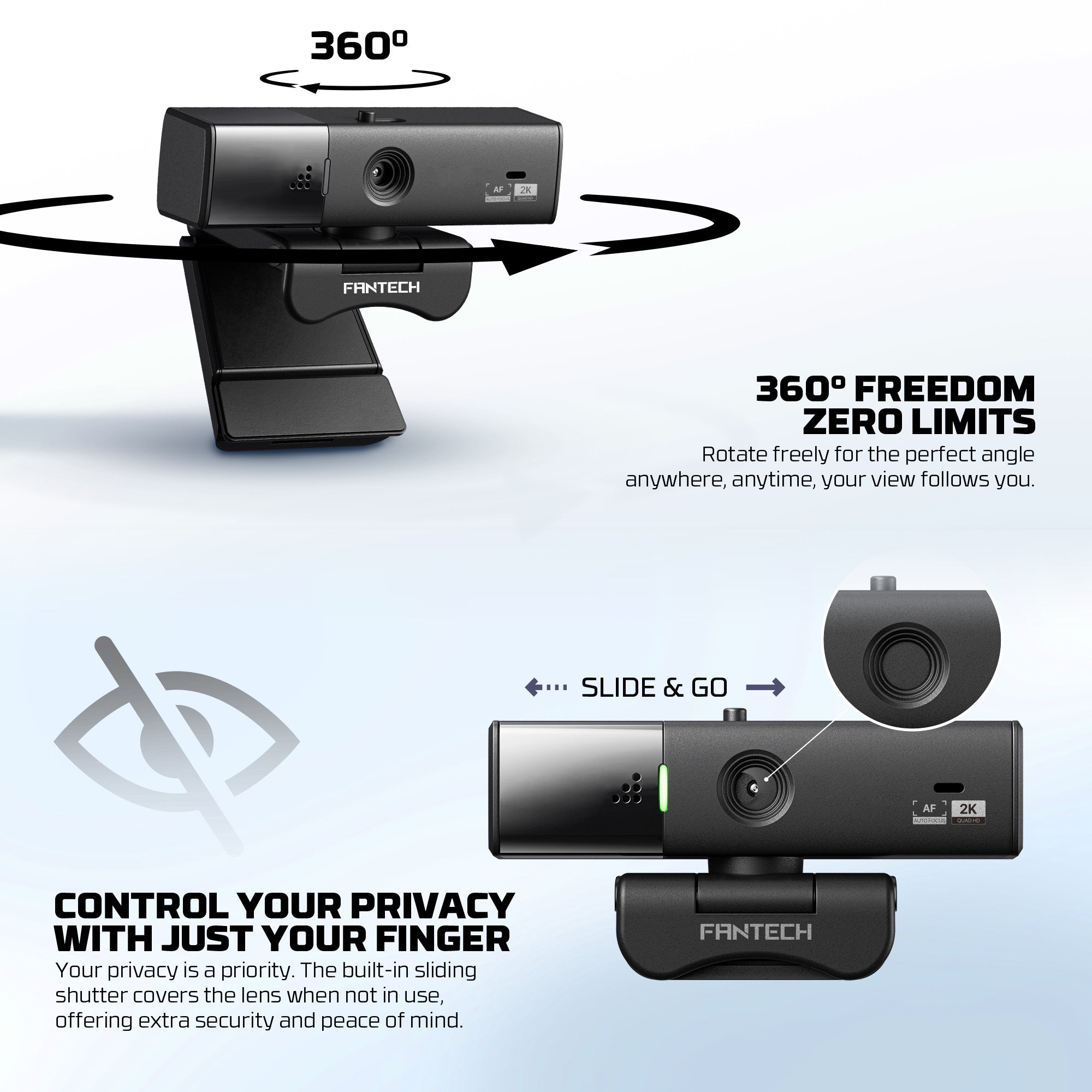 Fantech Luminous C50 Quad High-Definition Webcam 2K Quad-HD Support 60 FPS & 3D Noise Cancelling Mic - - Fun Touch Shop