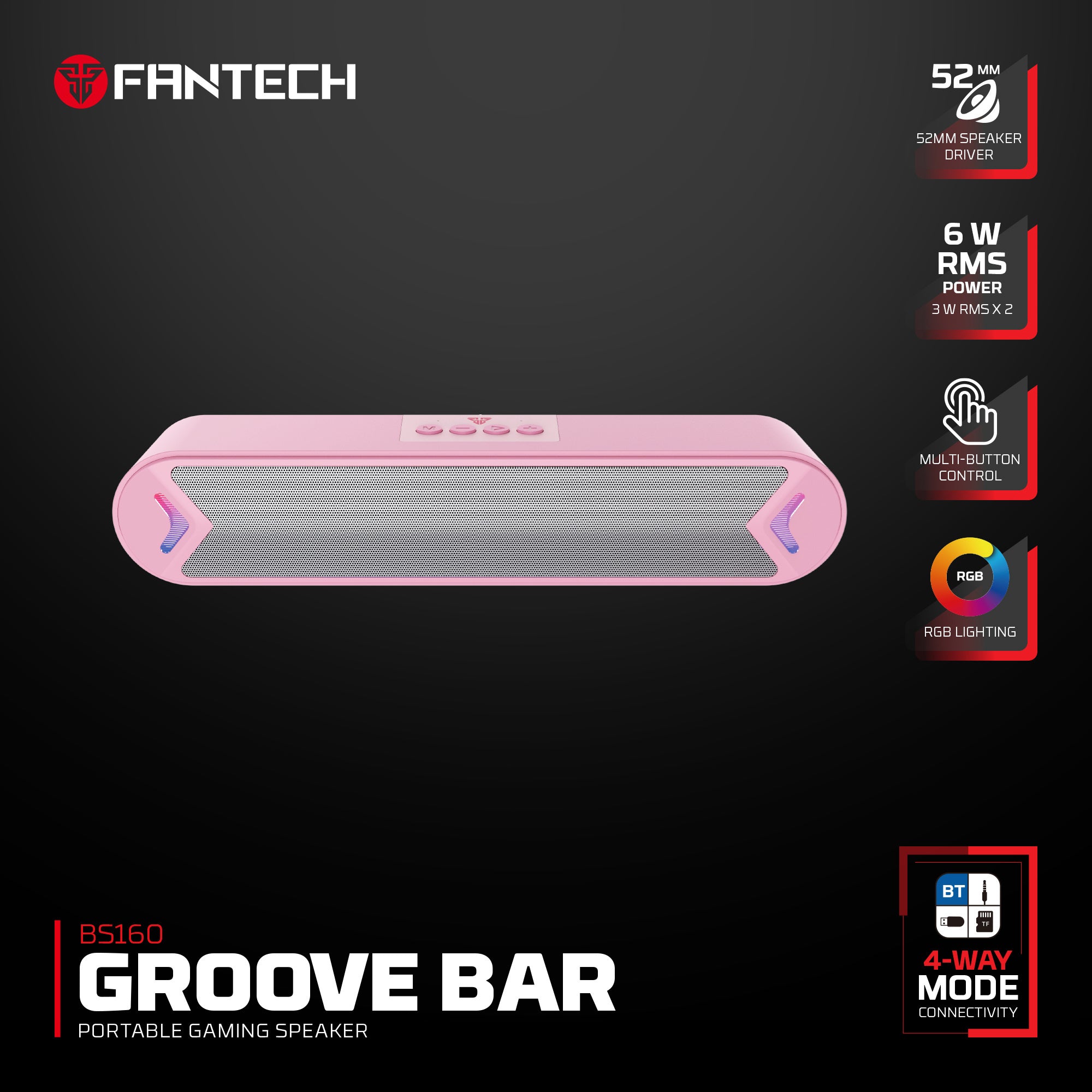 Fantech Bluetooth Speaker Groove Bar BS160 PINK - - Fun Touch Shop