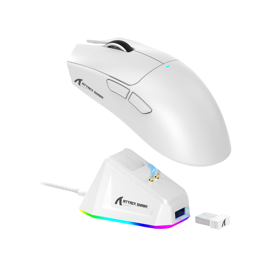 ATTACK SHARK X11 Lightweight Wireless Gaming Mouse with RGB Charging Dock,Tri-Mode-2.4G/USB-C Wired/BT,22K DPI,PAW3311 Optical Sensor,HUYU Switch, 5 programmable Buttons for PC/Mac(White) - - Fun Touch Shop