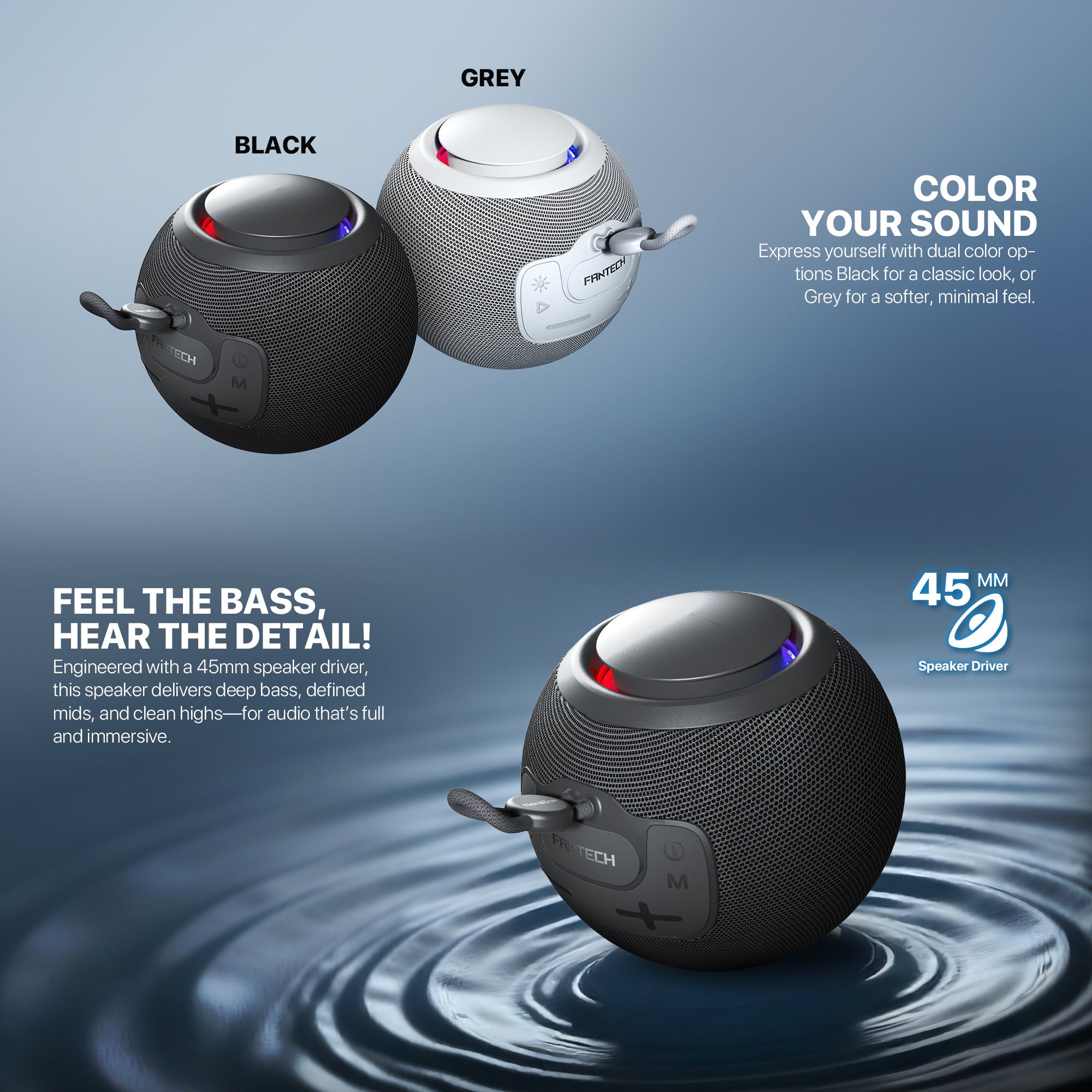 FANTECH BS161 Portable BT Wireless Speaker TWS 4-Way Connectivity TF Card Party Use Hands-Free Call RGB Mini Deep Bass Speakers - Gray - - Fun Touch Shop