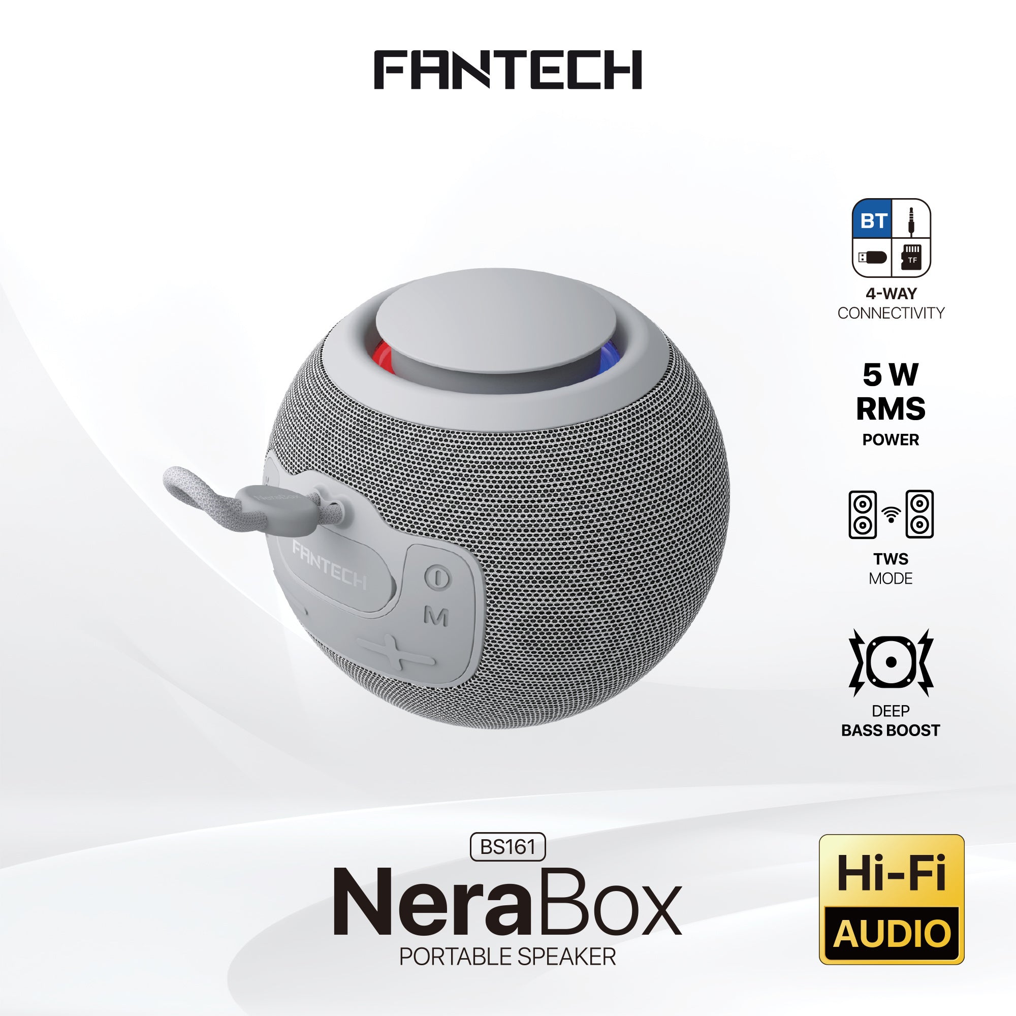 FANTECH BS161 Portable BT Wireless Speaker TWS 4-Way Connectivity TF Card Party Use Hands-Free Call RGB Mini Deep Bass Speakers - Gray - - Fun Touch Shop