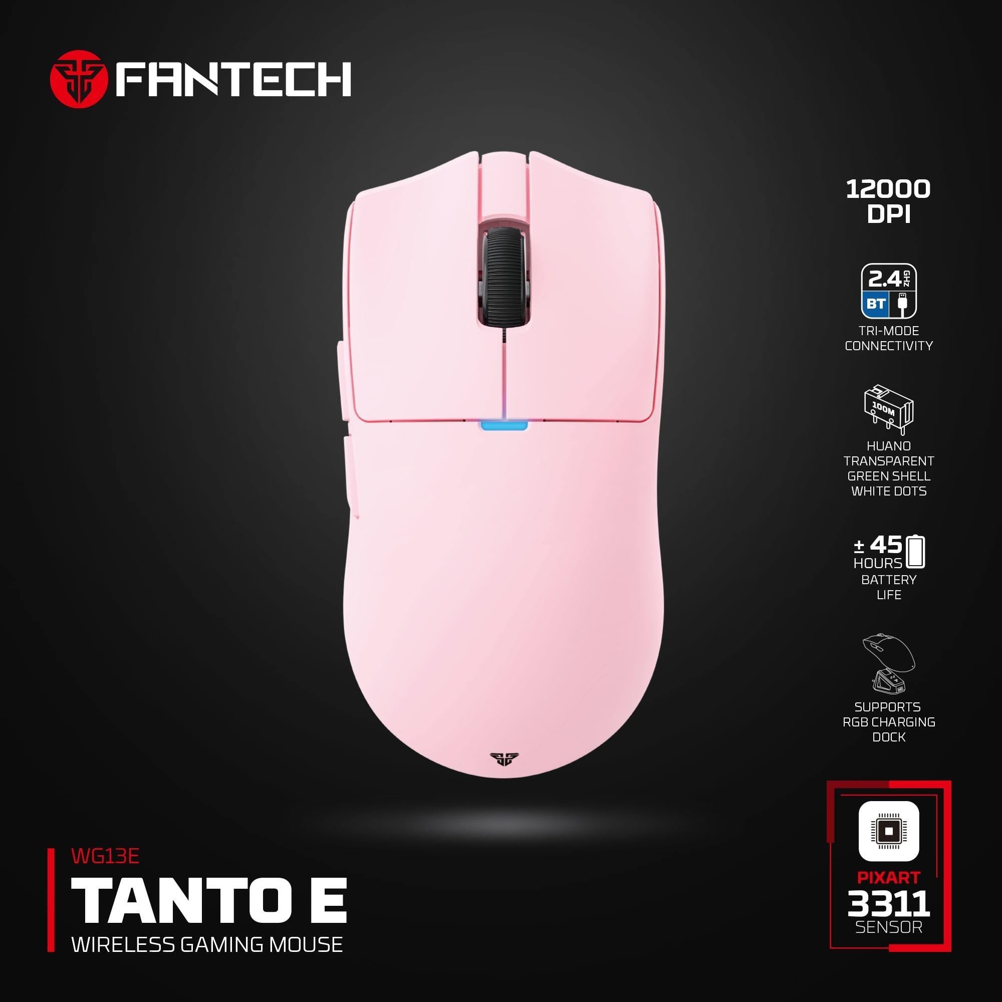 FANTECH TANTOE WG13E Wireless Mouse Three-mode switching and Magnetic Rechargeable Dock PixArt PAW3311 Up to 45 hours Macro Mic - Pink - - Fun Touch Shop
