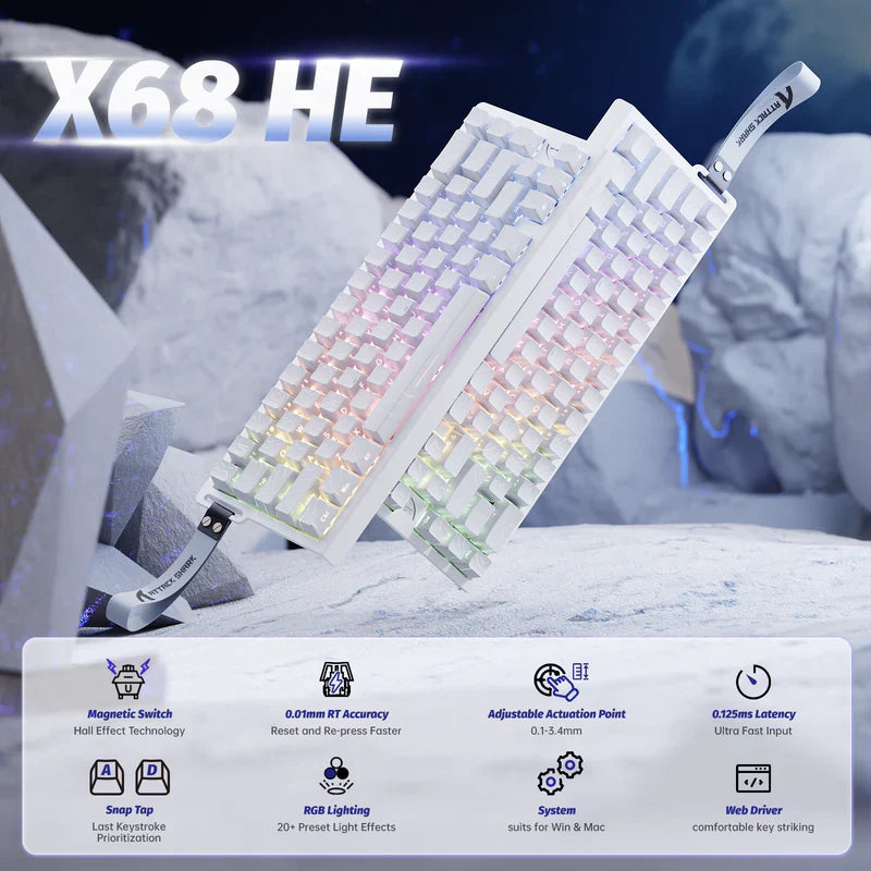 ATTACK SHARK X68 HE Rapid Trigger Mechanical Gaming Keyboard 60% Wired TKL with Adjustable Actuation,Hall Effect Magnetic Switch,8KHz Polling Rate,RGB Backlit,Top Mount for PC Mac Esport Gamer(White)) - - Fun Touch Shop