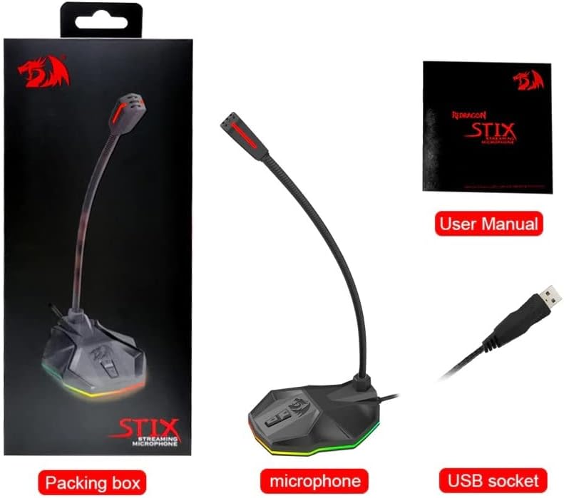 Redragon GM99 STIX USB RGB Gaming Stream Desktop Microphone to To Streaming, Podcasting,Studio Recording,YouTube,Skype for PC/Laptop - - Fun Touch Shop