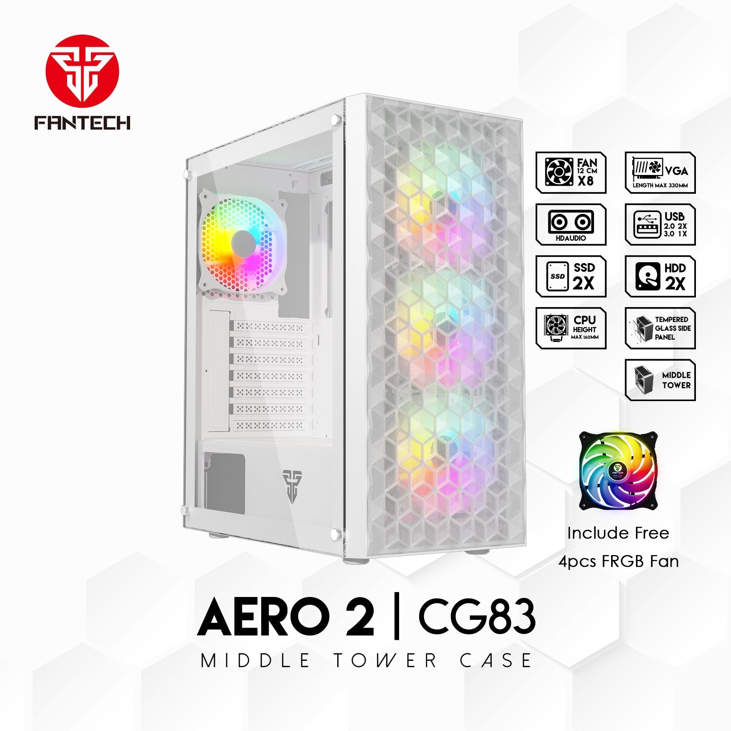 Fantech Aero 2 CG83 Middle Tower Case Tower Case & Monitor 45 JOD