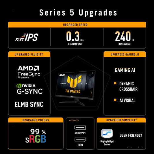 Asus tuf gaming vg279qm5a 27 inch full hd fast ips gaming monitor | 240 hz elmb sync 0.3ms 99% srgb gaming ai g-sync