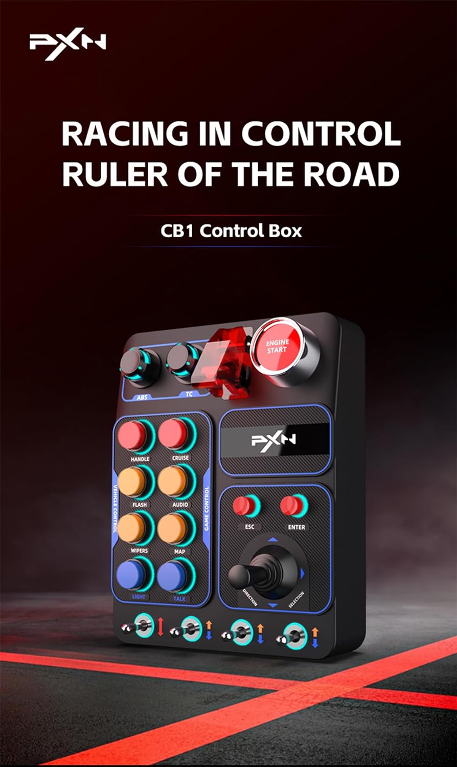 PXN CB1 Racing Button Box PC USB Simulation Racing Instrument Center Control Button Box Multi-function 30 Programmable Buttons for PC/V9 gen2, Adjustable RGB Lighting, For Truck ETS2 Hub Sim racing