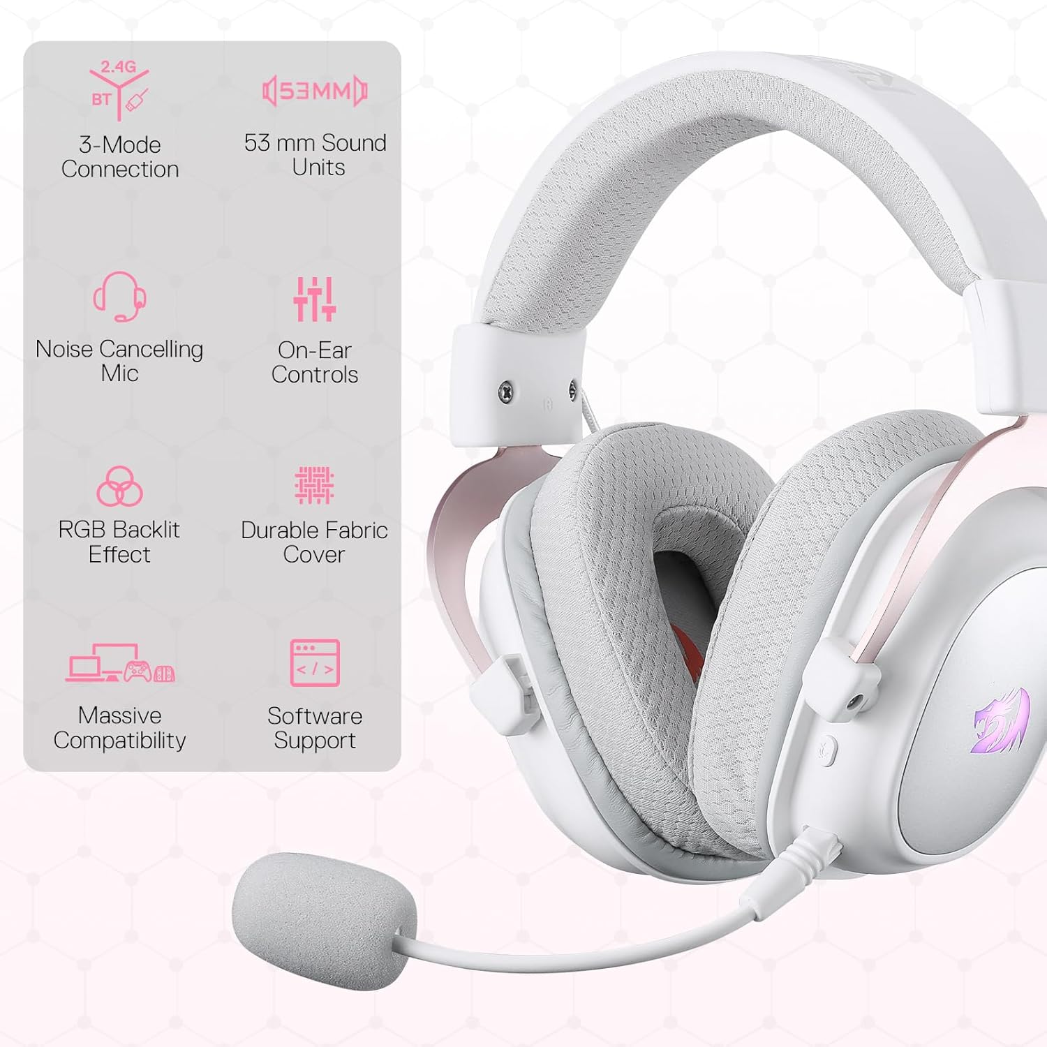 Redragon H510 PRO 3-Mode RGB Gaming Headset - 7.1 Surround Sound - 53MM Audio Drivers in Memory Foam Ear Pads w/Durable Fabric Cover- Multi Platforms Headphone - USB Powered for PC/PS4/NS - - Fun Touch Shop