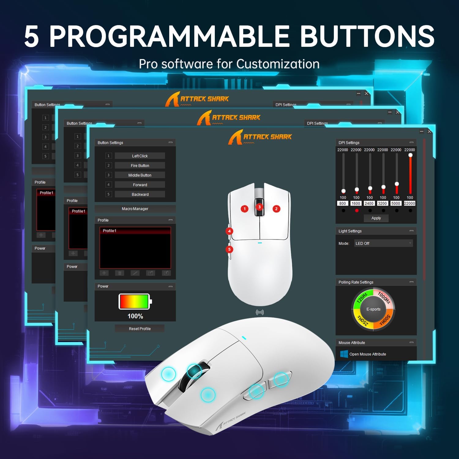 ATTACK SHARK X11 Lightweight Wireless Gaming Mouse with RGB Charging Dock,Tri-Mode-2.4G/USB-C Wired/BT,22K DPI,PAW3311 Optical Sensor,HUYU Switch, 5 programmable Buttons for PC/Mac(White) - - Fun Touch Shop