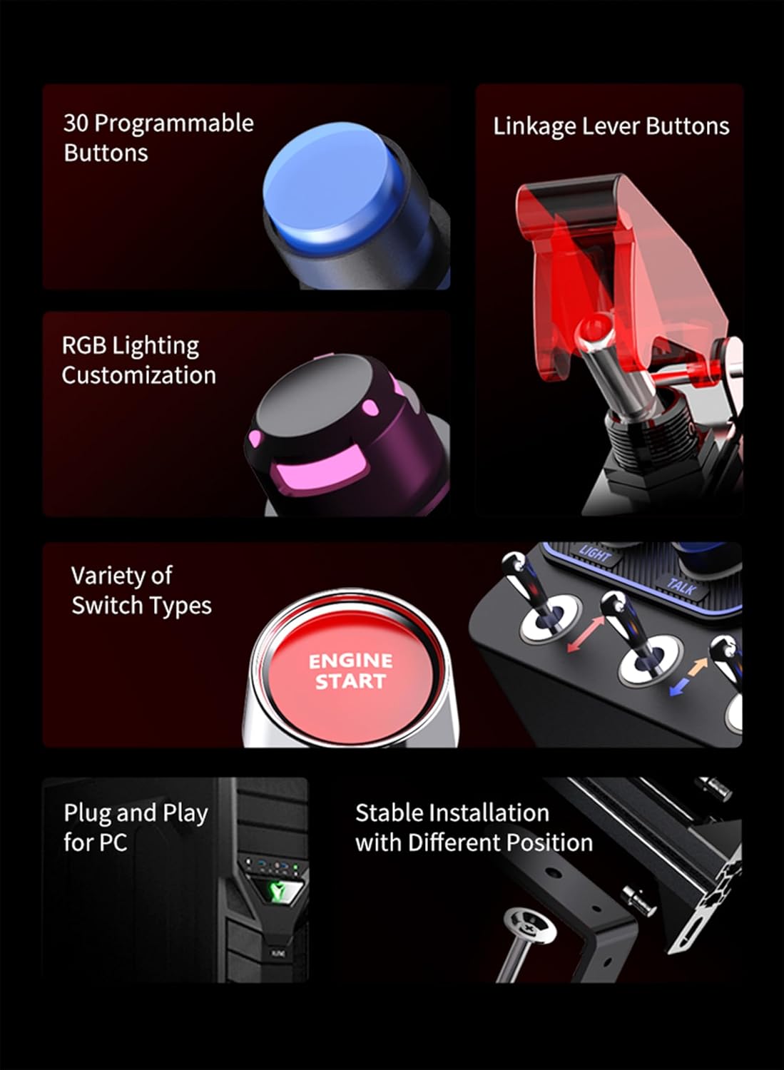 PXN CB1 Racing Button Box PC USB Simulation Racing Instrument Center Control Button Box Multi-function 30 Programmable Buttons for PC/V9 gen2, Adjustable RGB Lighting, For Truck ETS2 Hub Sim racing