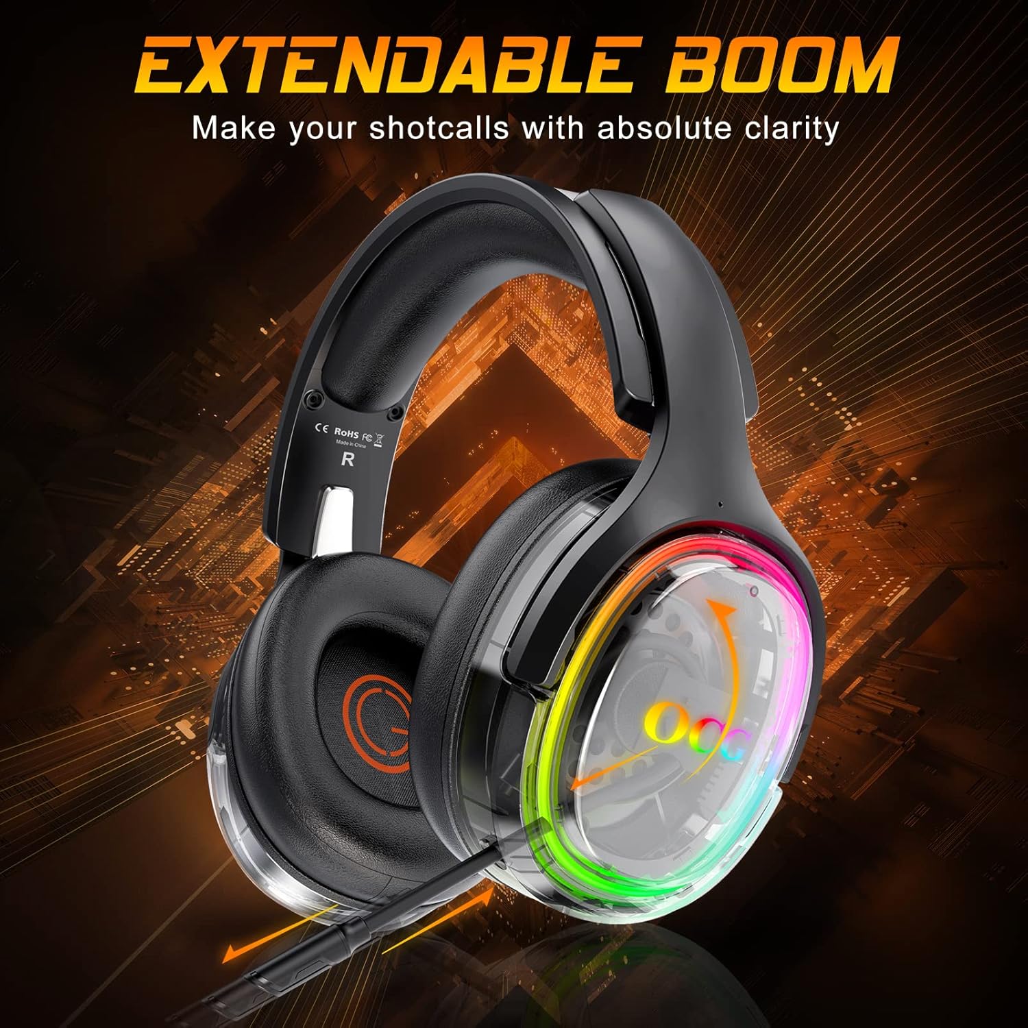 OCG Gaming Headset 2.4GHz Bluetooth Wireless Gaming Headphones for PS5 PS4 PC with Retractable Microphone,RGB Light Wireless Headset Wired Mode for Mac Switch PS2 Black - - Fun Touch Shop