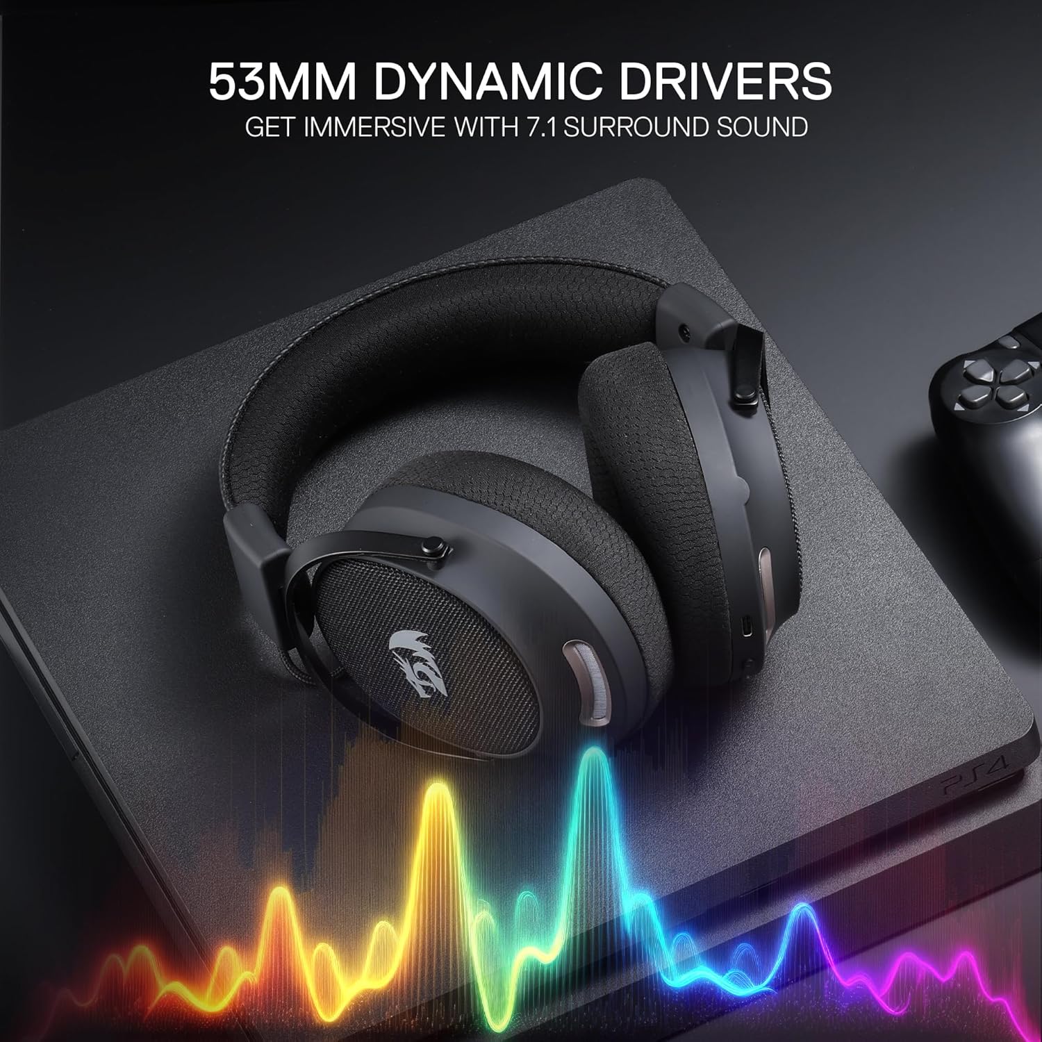 Redragon H858 3-Mode Wireless Gaming Headset, 7.1 Surround Sound + Redragon HA300 Scepter Pro Headset Stand Rgb. - - Fun Touch Shop