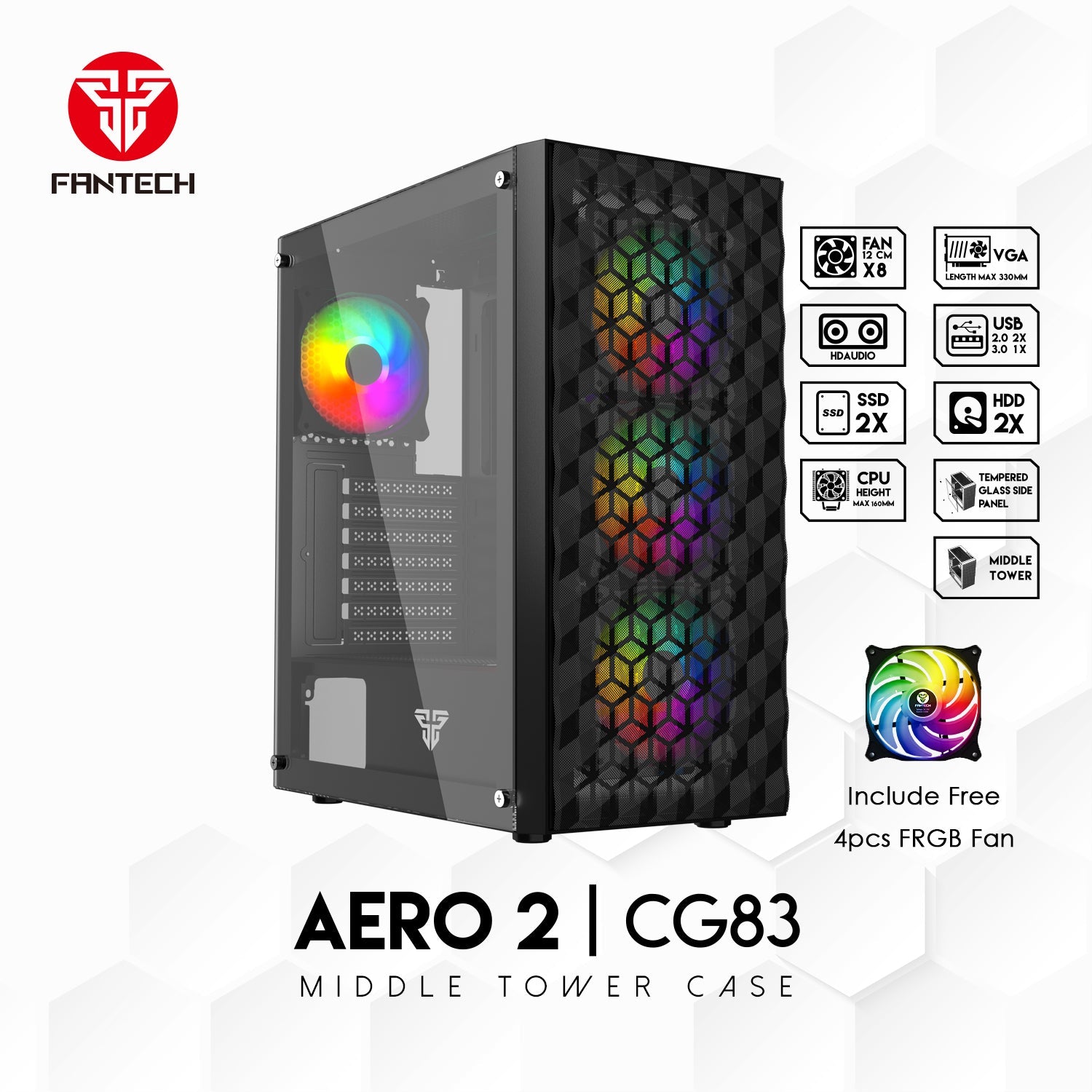 Fantech Aero 2 CG83 Middle Tower Case Tower Case & Monitor 45 JOD