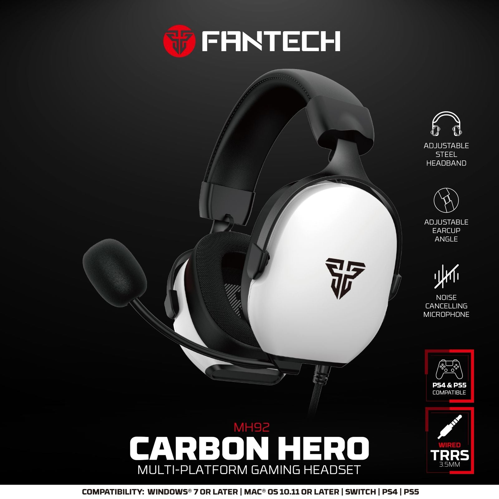 FANTECH HERO MH92 CARBON MULTI PLATFORM GAMING HEADSET (PS5 - PS4) WHITE - - Fun Touch Shop