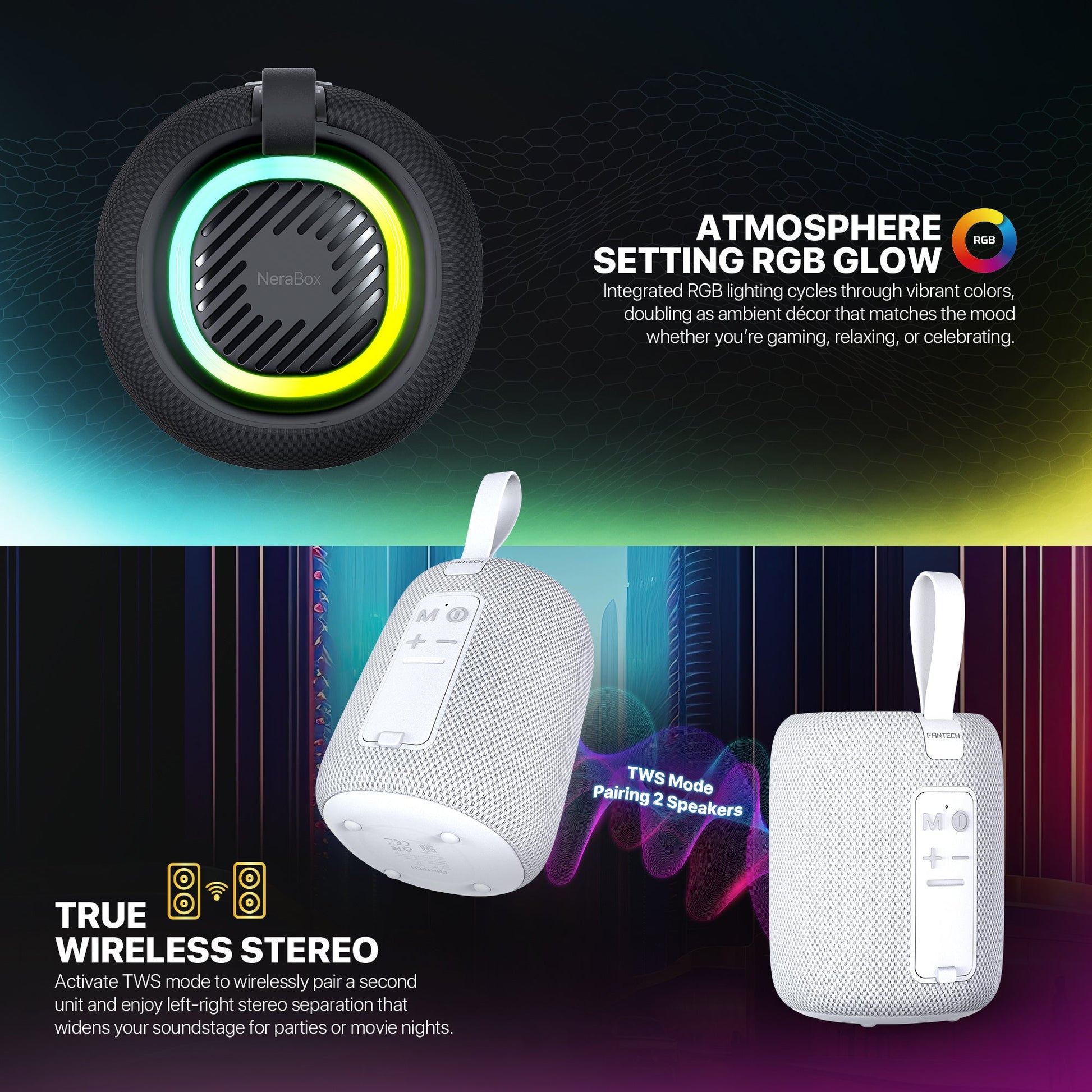 FANTECH(BS157)-NeraBox 5W RMS PORTABLE SPEAKER - Gray - - Fun Touch Shop