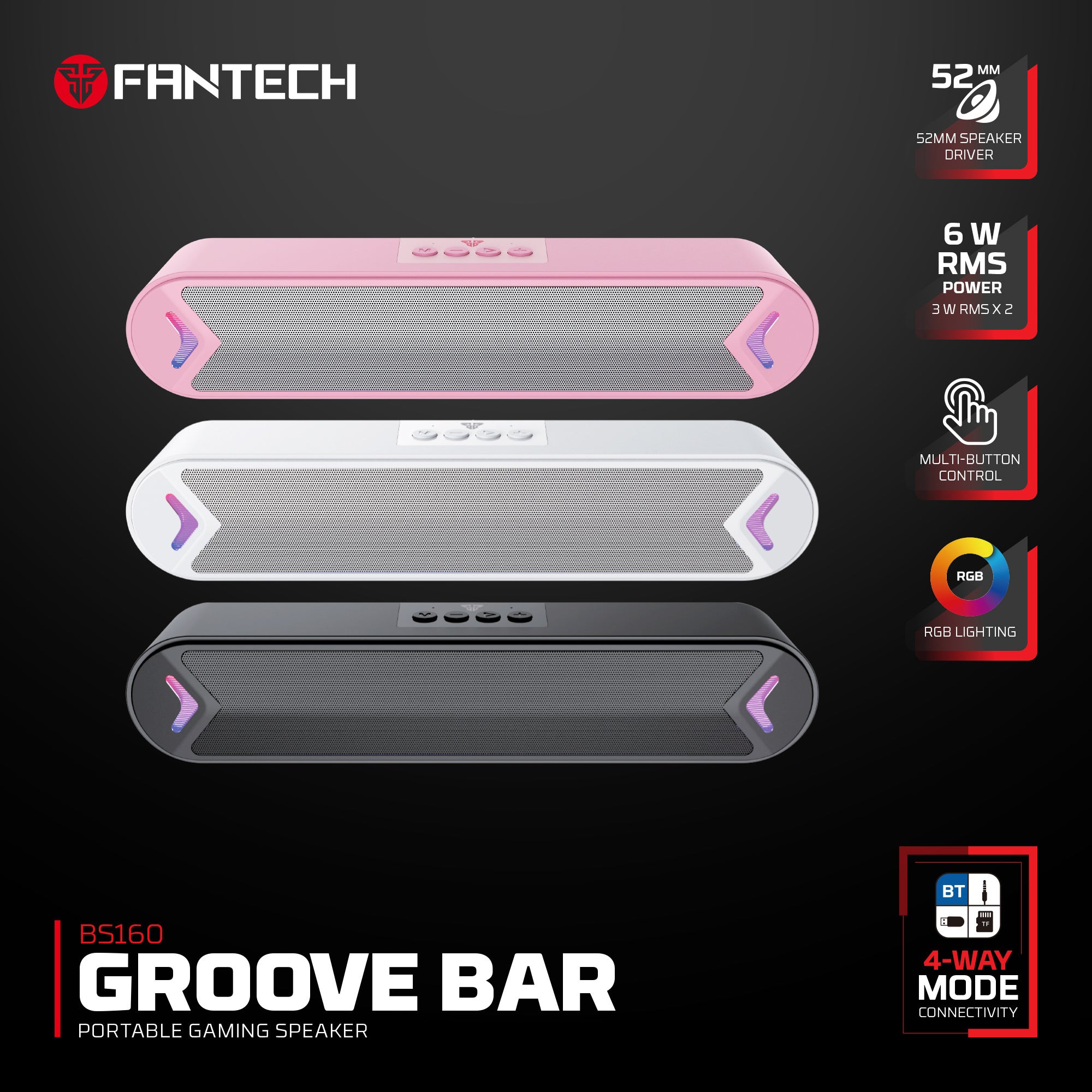 Fantech Bluetooth Speaker Groove Bar BS160 PINK - - Fun Touch Shop