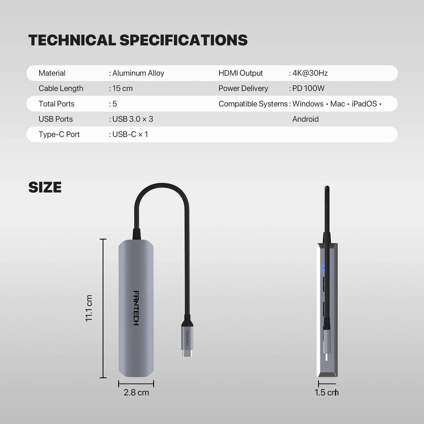 Fantech hc052 converter usb hub type c 5 in 1 usb & firewire hubs