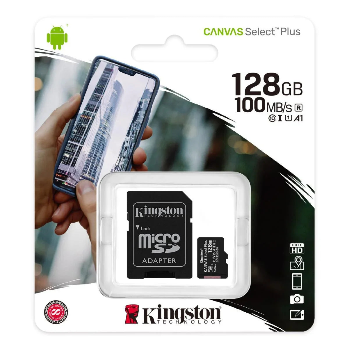 Kingston memory card 128gb micsdxc canvas select plus 100r a1 c10 card + adp