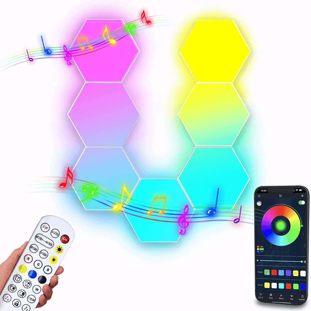 Color RGB Bluetooth LED Hexagon Light Wall With APP+ Remote Control Lightning