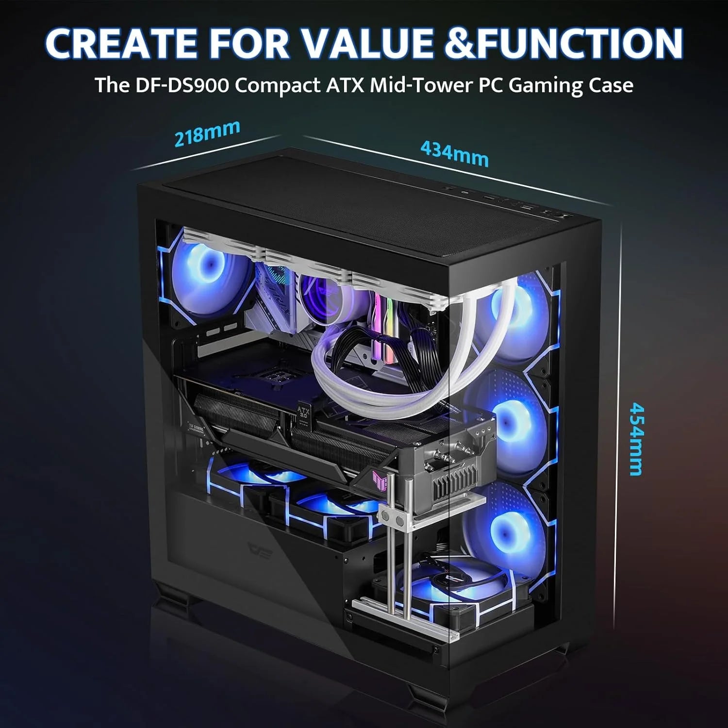 Darkflash (ds900) atx mid-tower pc case 6fan argb
