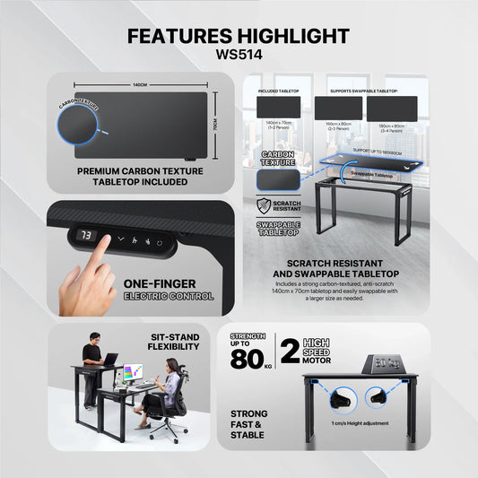 Fantech workstation ws514 adjustable rising gaming desk desks