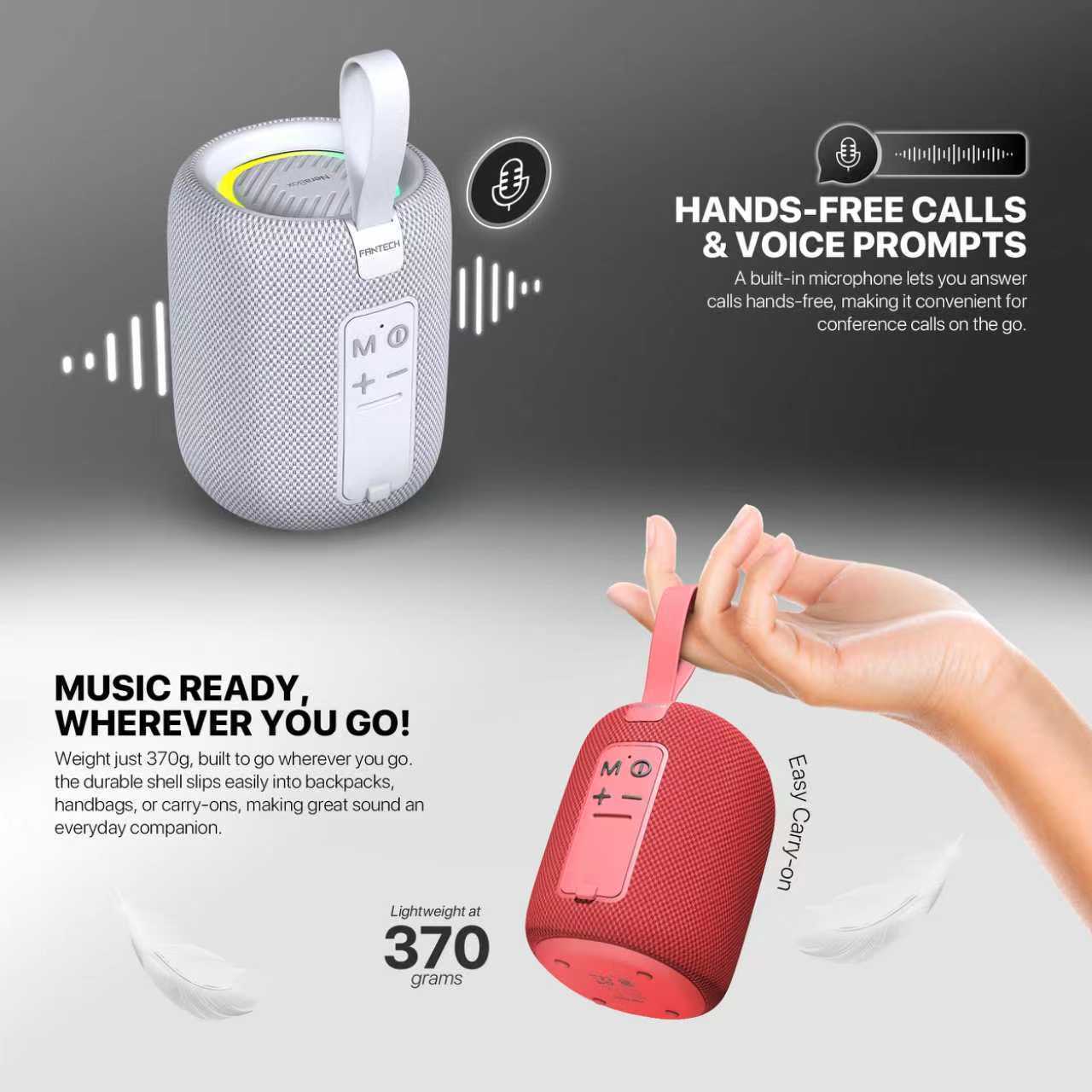 FANTECH(BS157)-NeraBox 5W RMS PORTABLE SPEAKER - Gray - - Fun Touch Shop