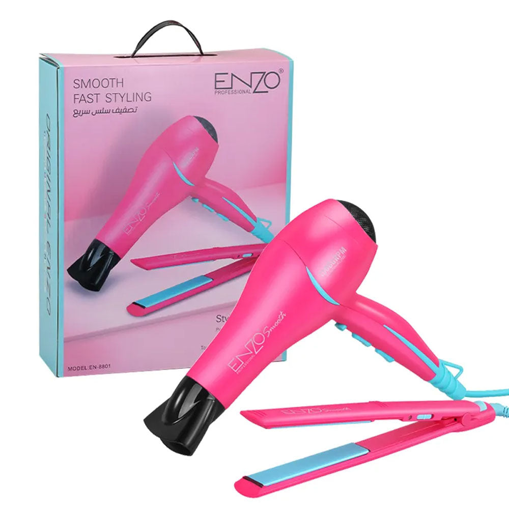Enzo en-8801 vibrant pink-colored hair styling set