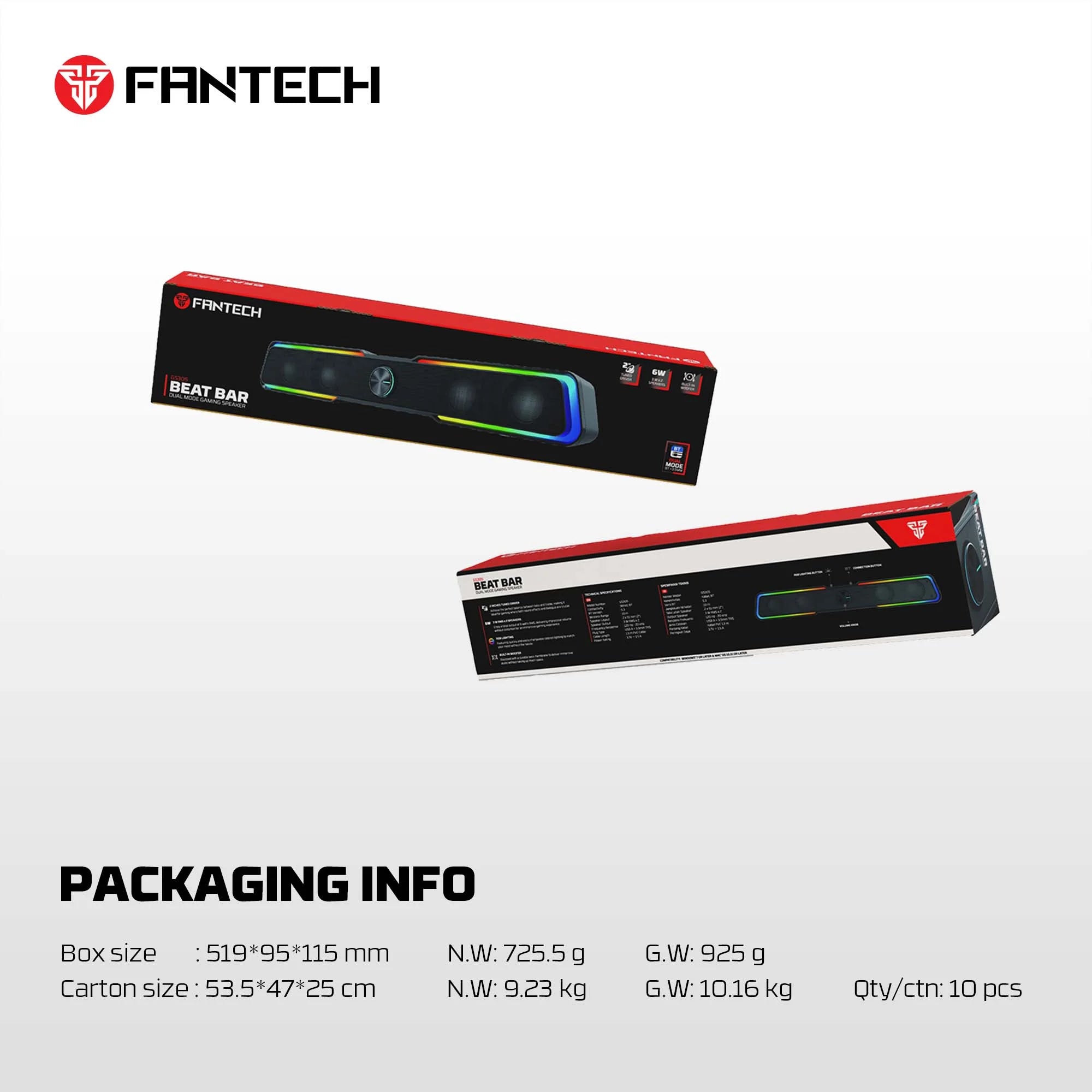 Fantech gs305 bluetooth 5.3 soundbar dual mode rgb lighting gaming speaker