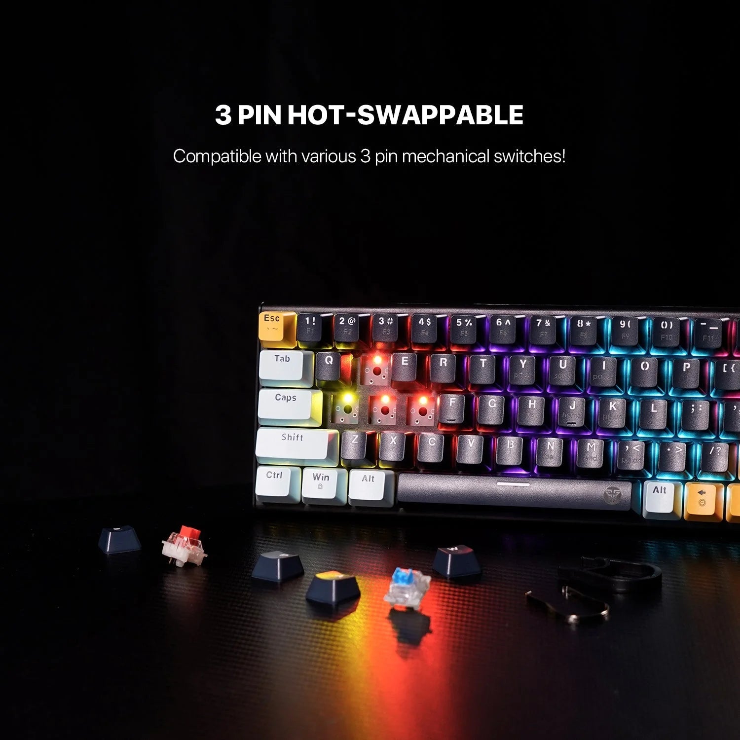 Fantech mk874 v2 atom 63 hot swappable mechanical keyboard navy blue
