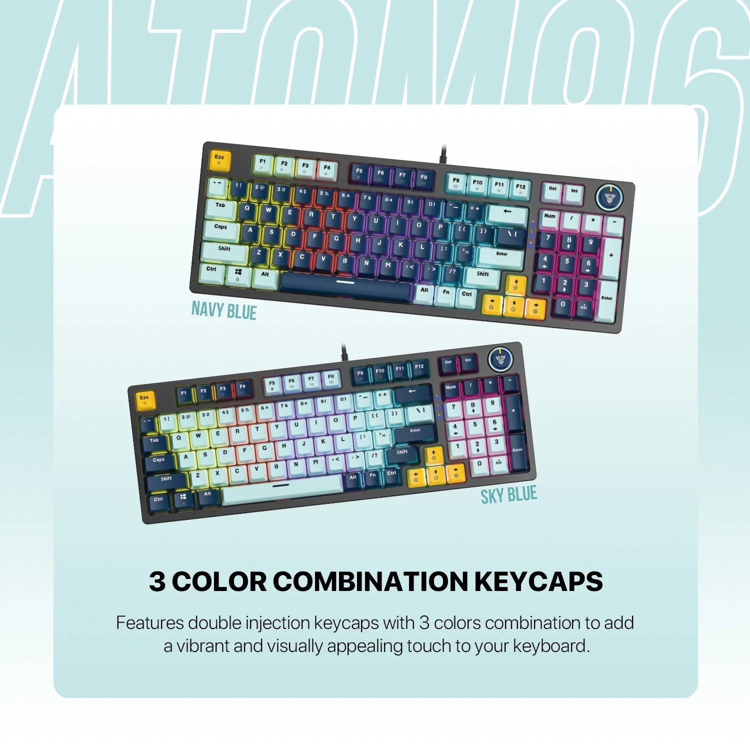 Fantech mk890v2 atom 96 rgb mechanical gaming keyboard mizu edition sky blue