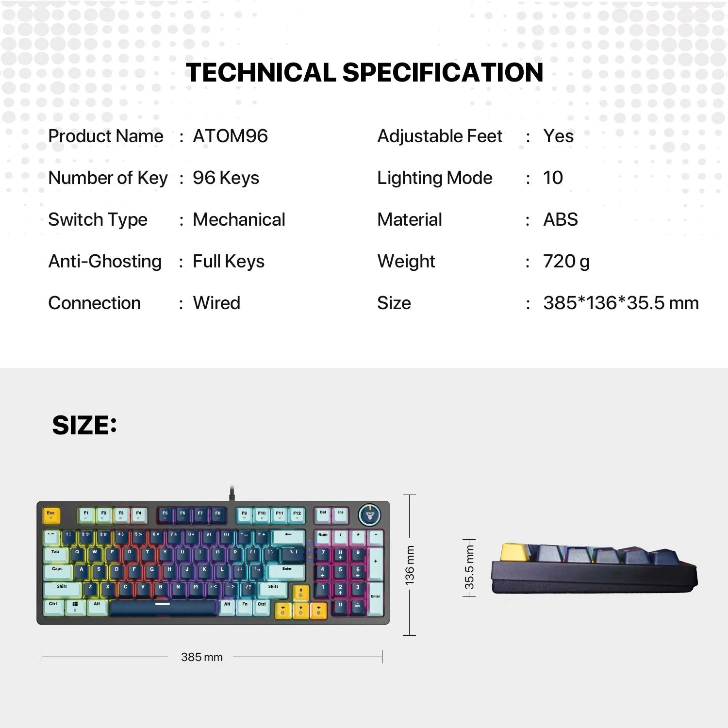 Fantech mk890v2 atom 96 rgb mechanical gaming keyboard mizu edition sky blue