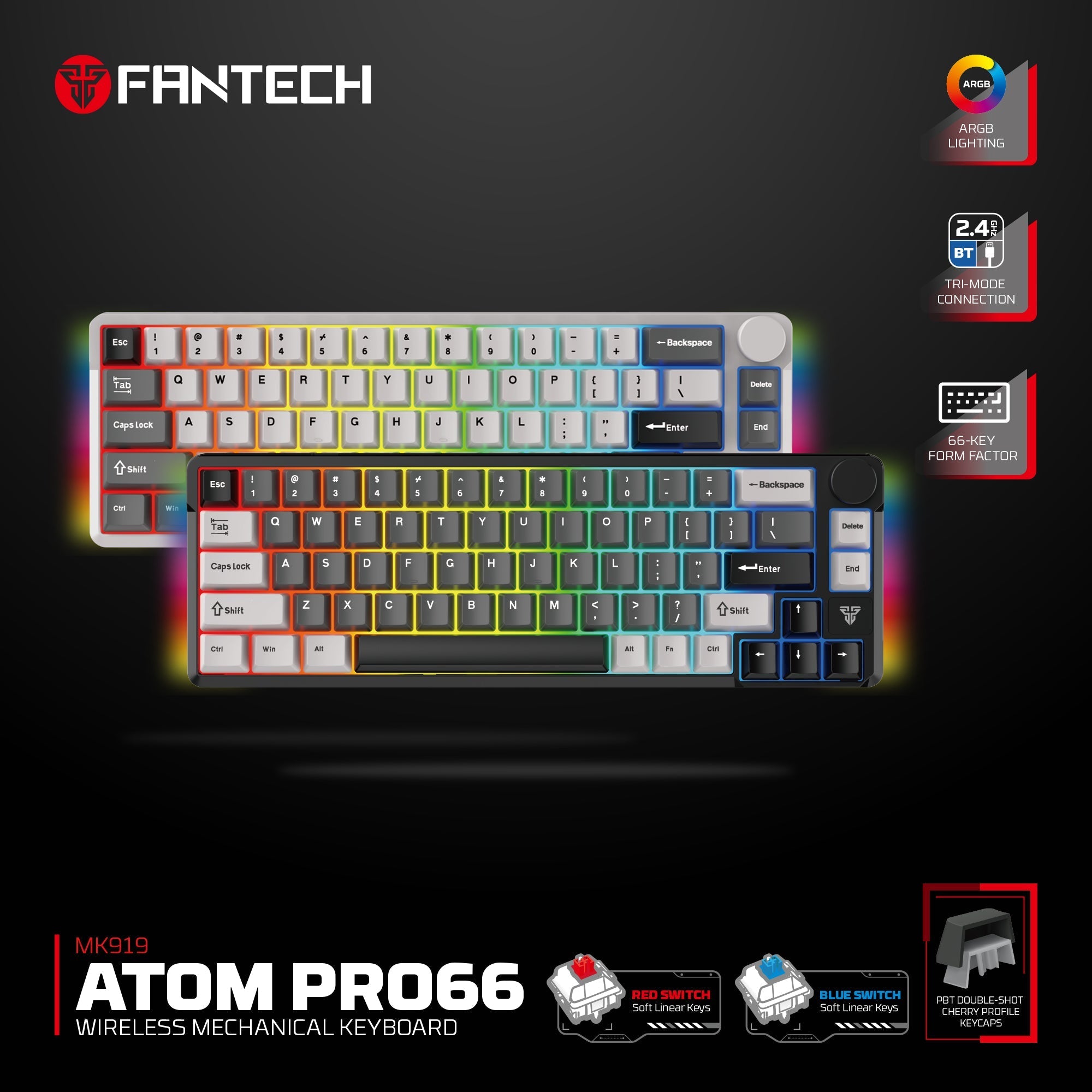 Fantech mk919 atom pro66 mechanical keyboard black