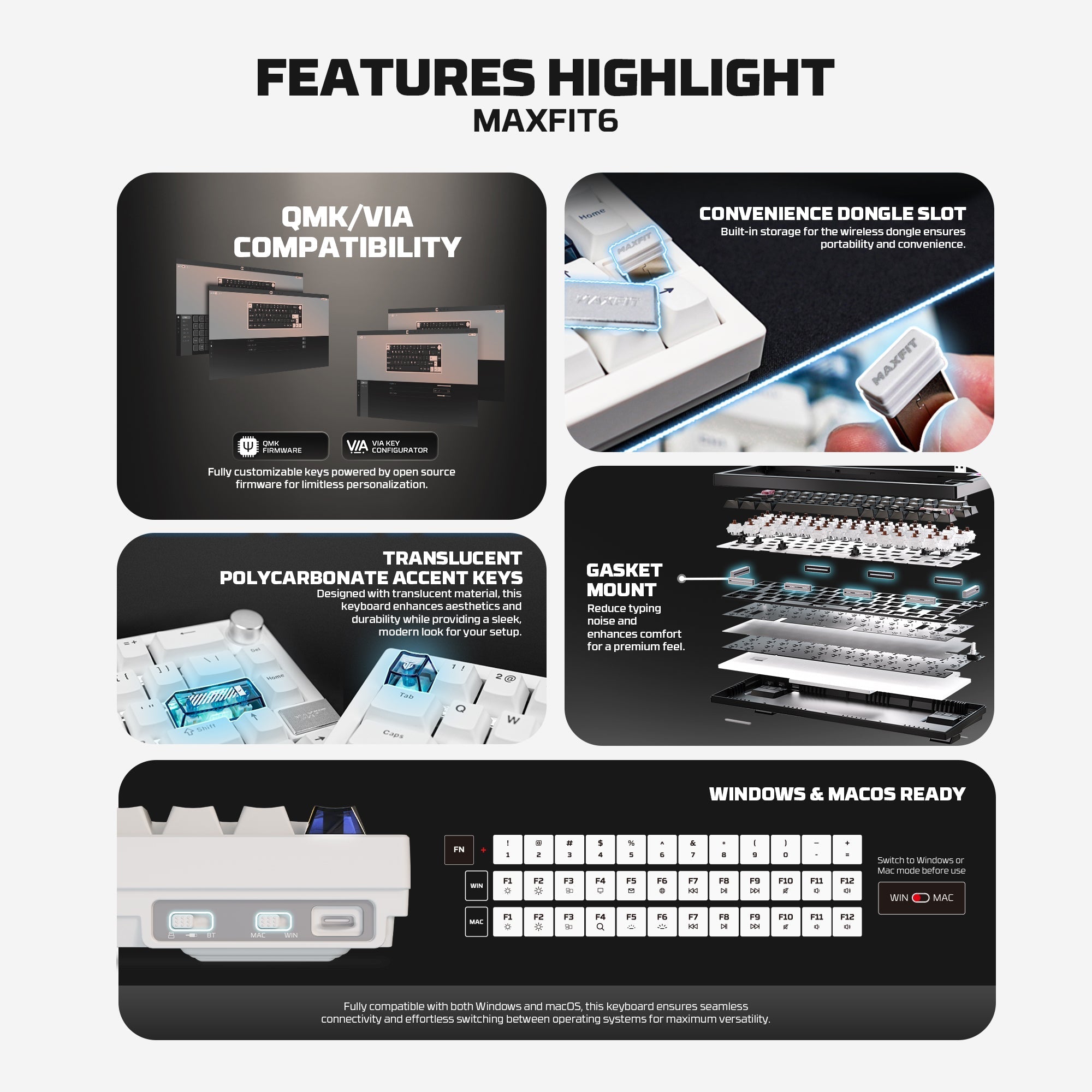 Fantech mk920 maxfit6 wireless mechanical gaming keyboard white