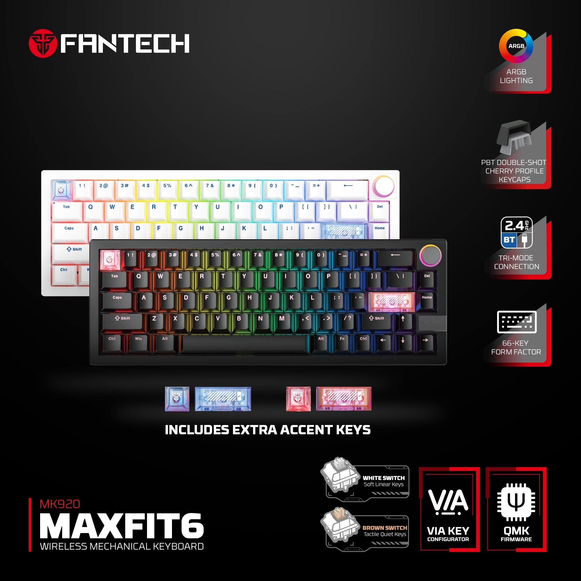 Fantech mk920 maxfit6 wireless mechanical gaming keyboard white