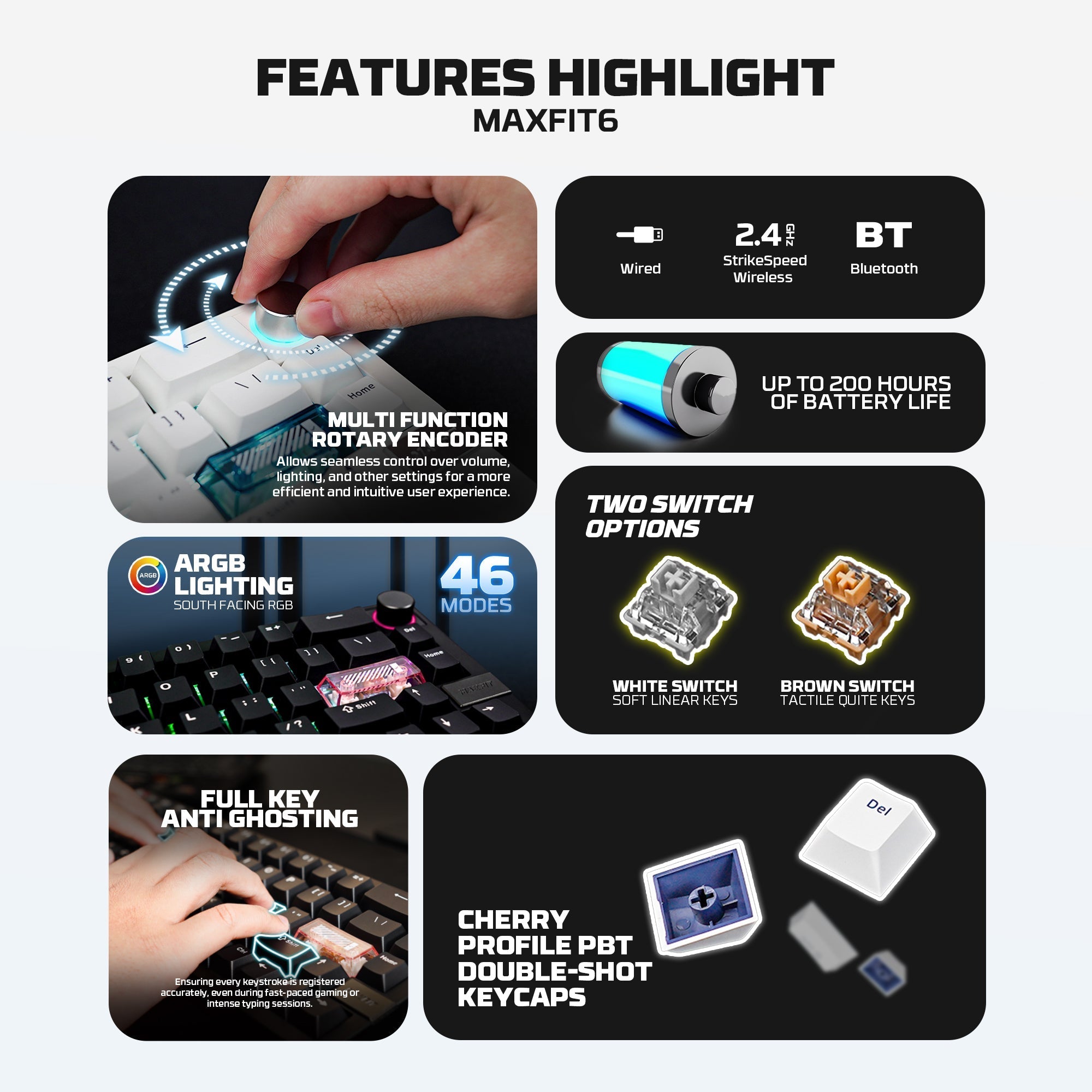 Fantech mk920 maxfit6 wireless mechanical gaming keyboard white