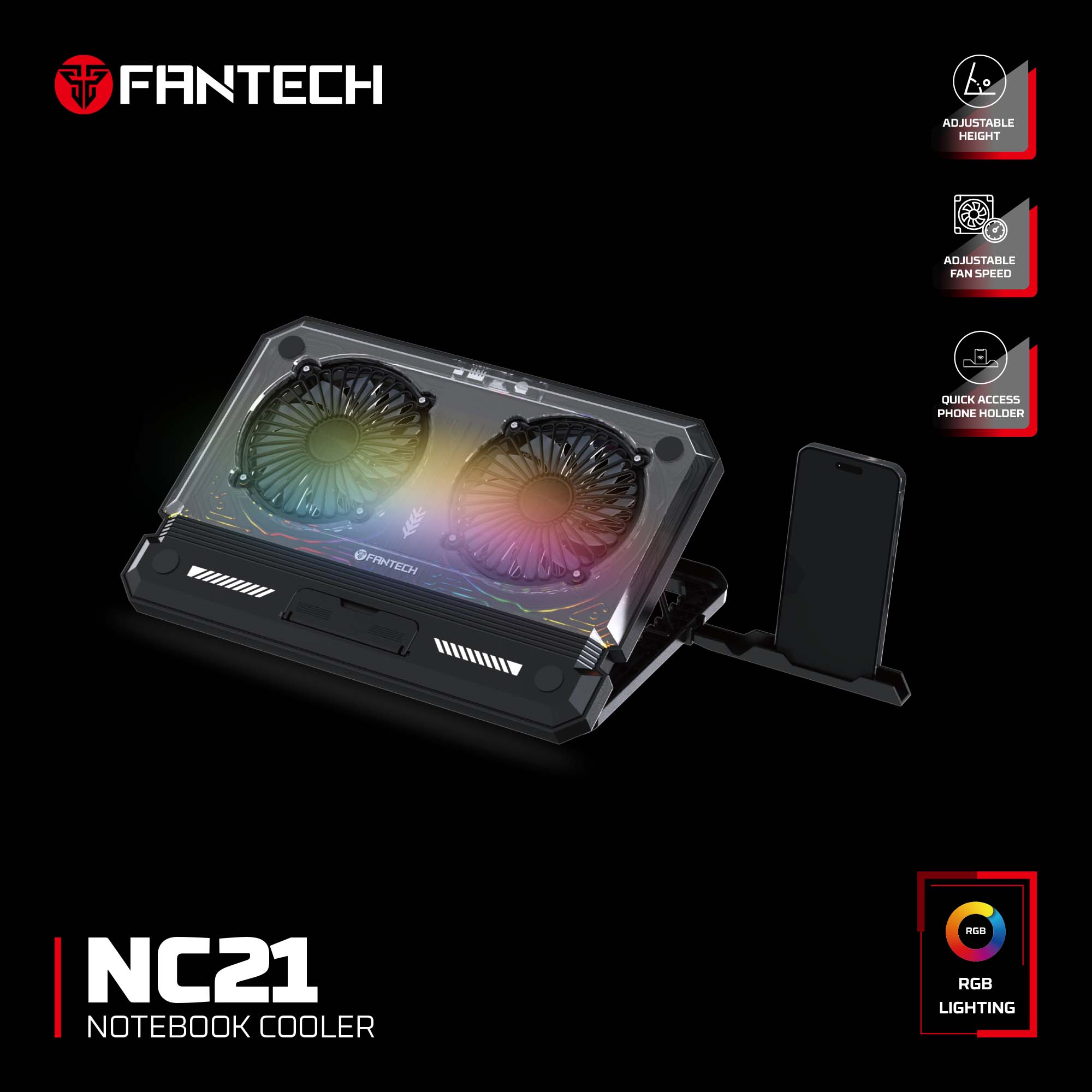 Fantech nc21 notebook cooler laptop cooling pad