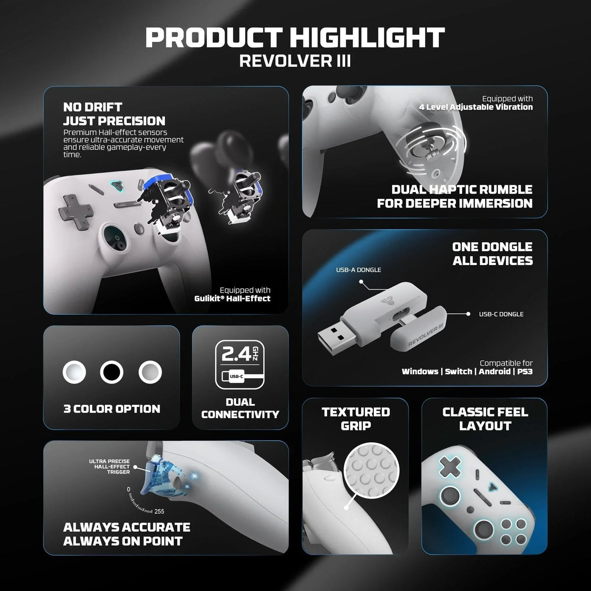 Fantech revolver iii wgp12s - wireless multi-platform gamepad - white - console | controller