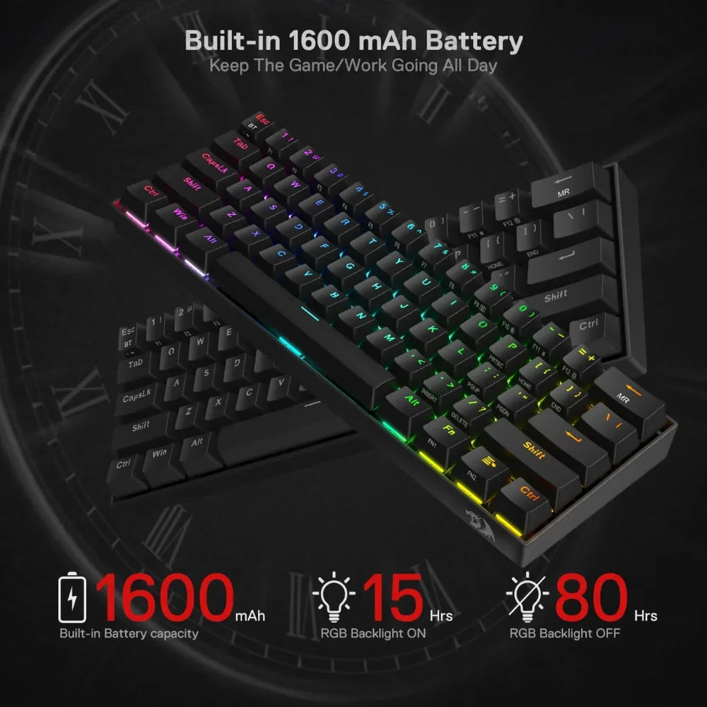 Redragon k530 pro draconic keyboard - 60% bluetooth/2.4ghz/wired with brown switch - keyboard