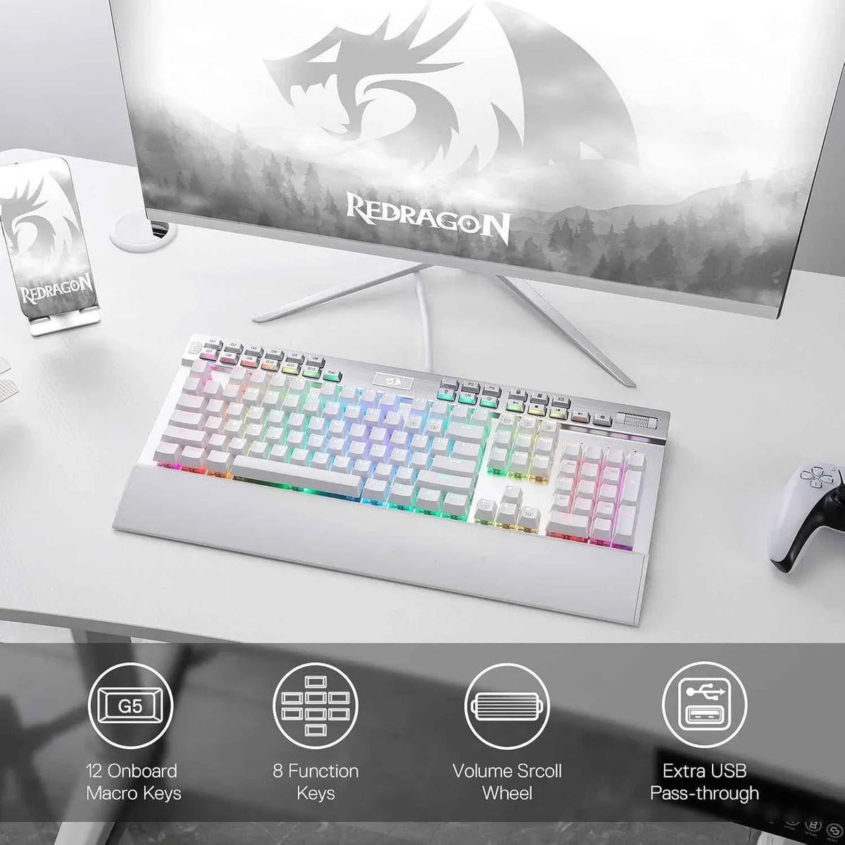 Redragon k550 rgb gaming keyboard - 104 keys + 12 macro g keys wired mechanical - keyboard