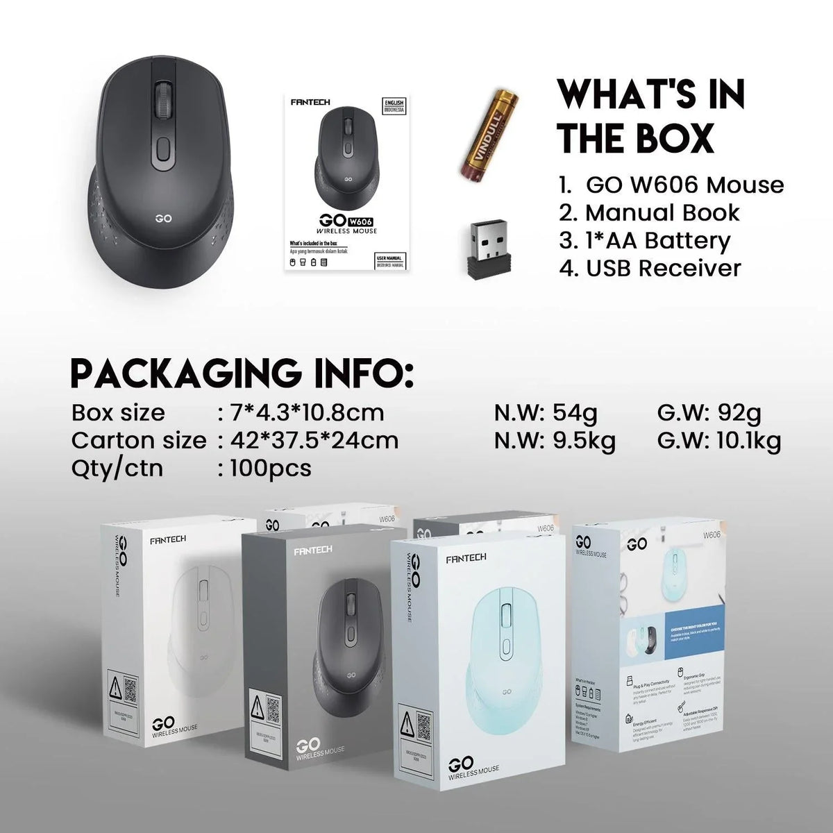 Fantech go w606 wireless mouse for effortless office productivity - mouse