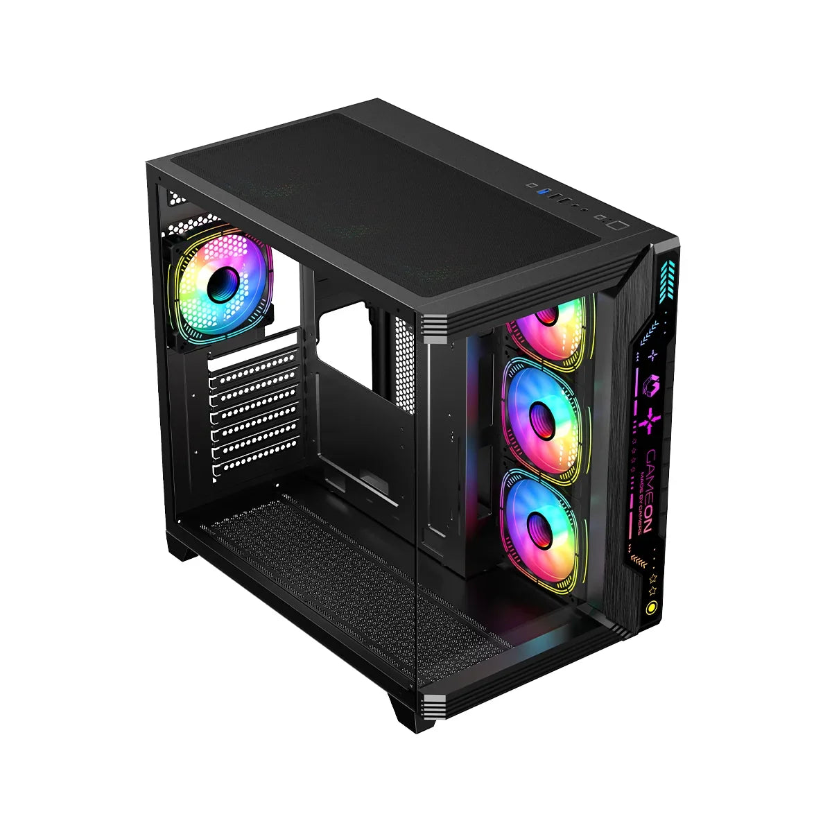 Gameon pulse midnight series argb mid tower gaming case - black