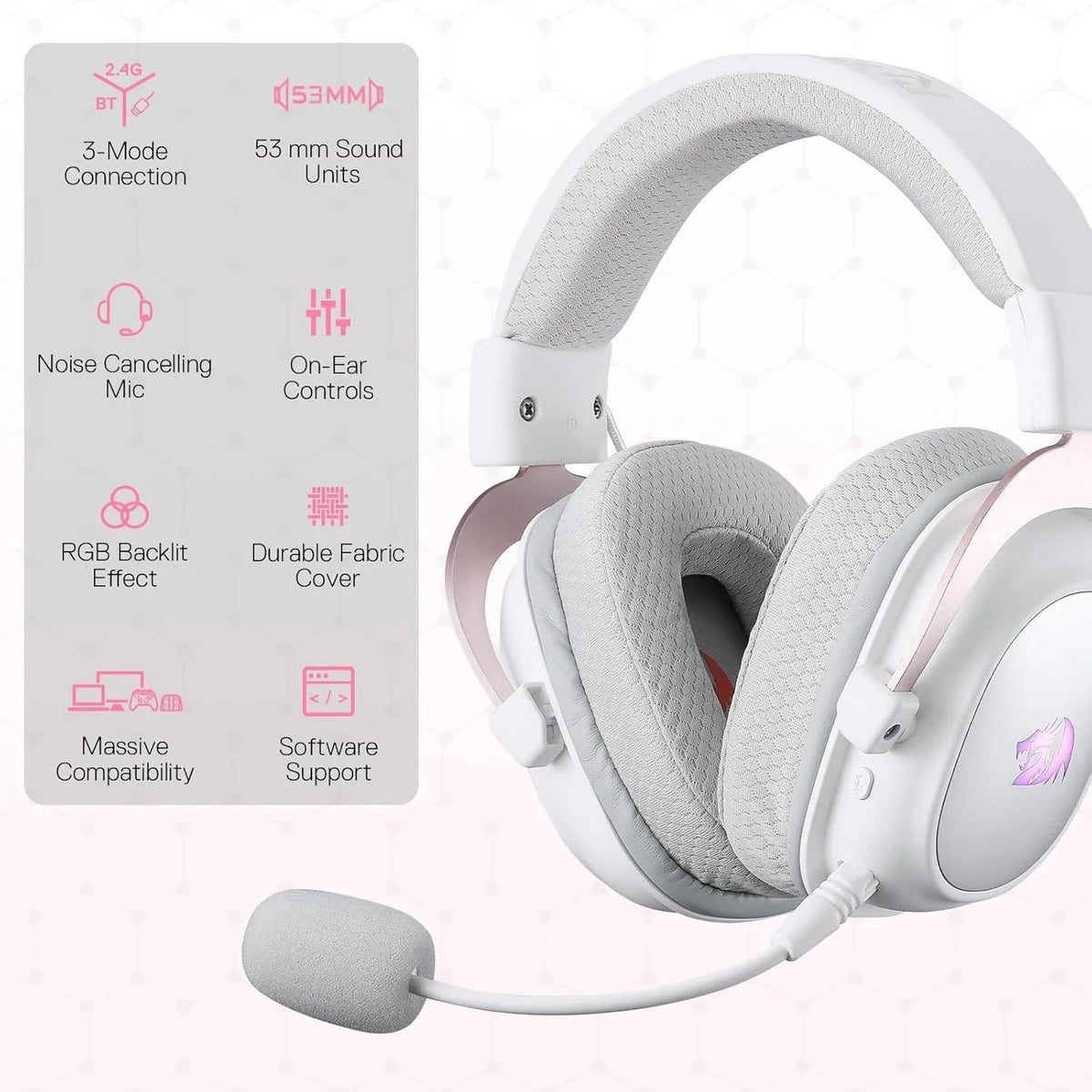 Redragon h510 pro 3-mode rgb gaming headset - 7.1 surround sound - 53mm audio