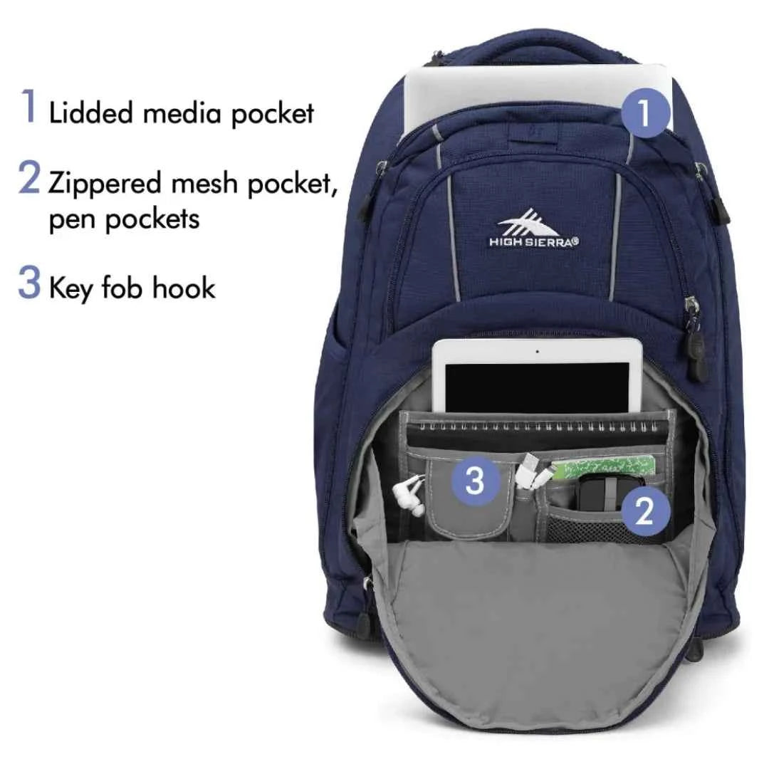 High sierra blue icon slim wheeled backpack