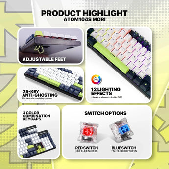 Fantech atom104s mk878s mechanical gaming keyboard mori edition white keyboards