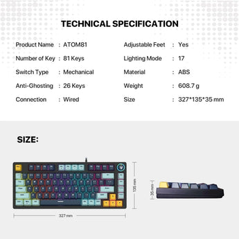 Fantech mk875v2 atom 81 rgb mechanical gaming keyboard mizu edition sky blue