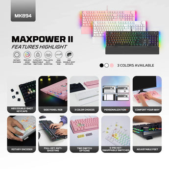 Fantech mk894 maxpower ii mechanical gaming keyboard,pink keyboards