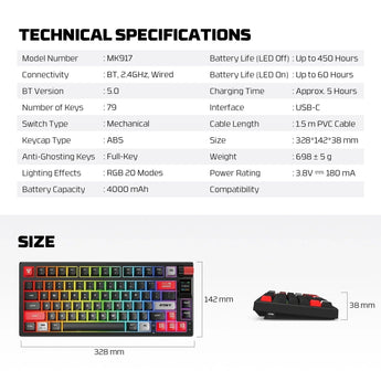 Fantech mk917 atom pro79 wireless mechanical gaming keyboard black keyboards