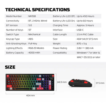 Fantech mk918 atom pro97 wireless mechanical gaming keyboard black keyboards
